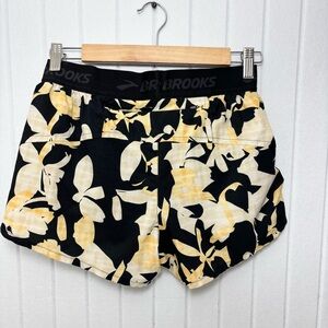 Brooks Women's Athletic Shorts with Black and Yellow Floral Pattern size S